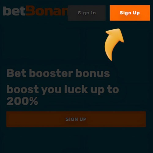 BetBonanza site header with orange sign up button