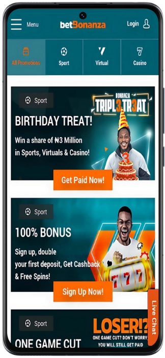 Mobile promotions menu with birthday treat banner
