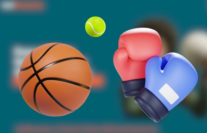 Sports betting categories with basketball and boxing gloves